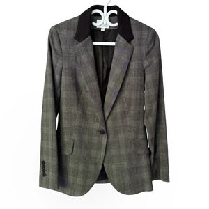 Judith & Charles Peak Lapel One Button Black Gray Plaid Wool Blazer Size 2